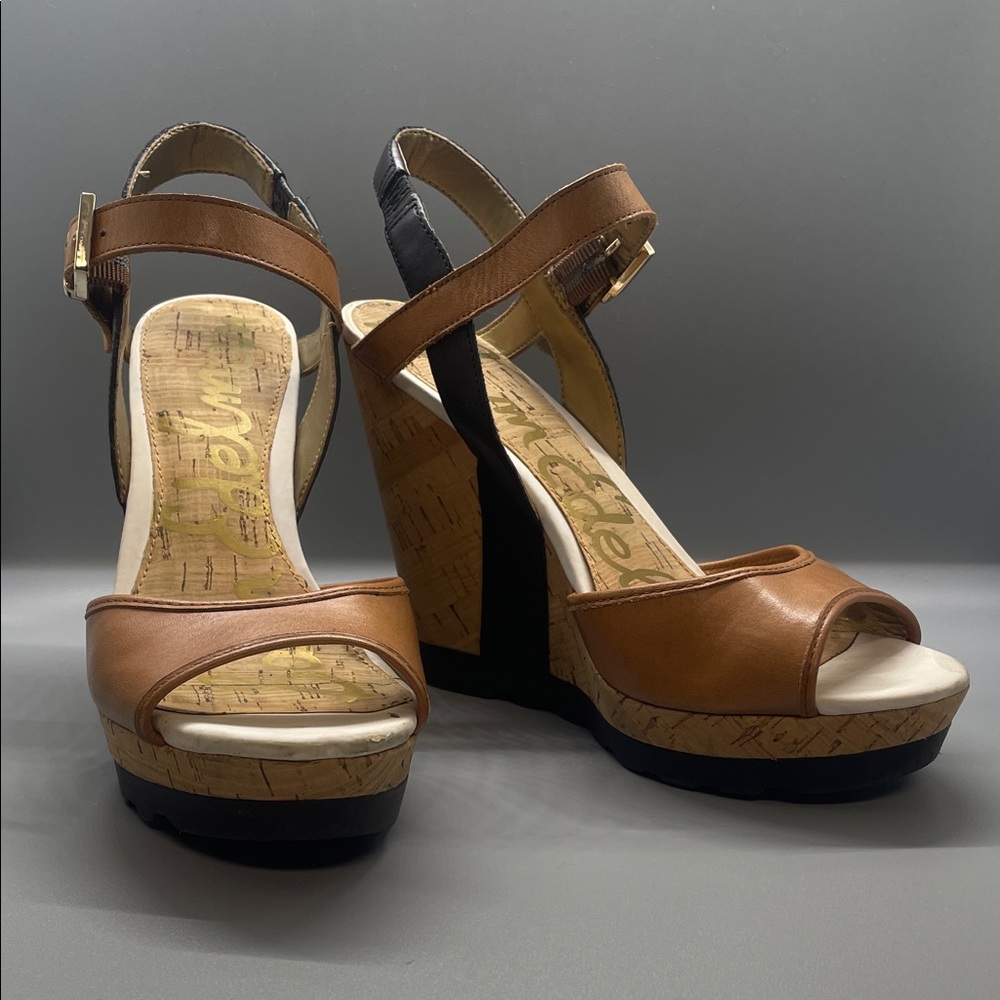 Sam Edelman Karina, SDL/BLK Leather Slingback Wedge Sandals